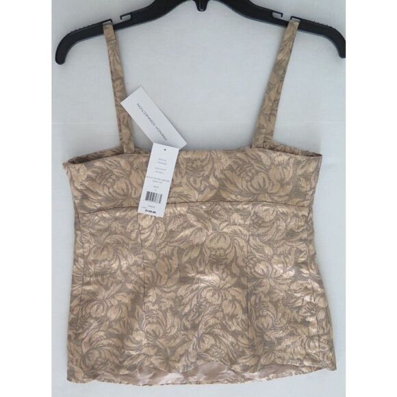 French Connection 72ACQ Women's Sz 4 Gold Blousy Bloom Jaquard Strap Top $128 - Picture 6 of 12